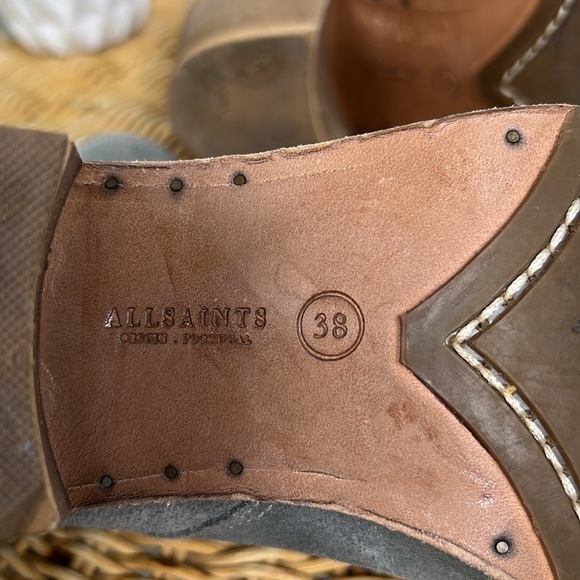 All Saints Grey Suede Split Shaft Block Heel Ankle Booties Boots 38 Leather - Picture 8 of 10